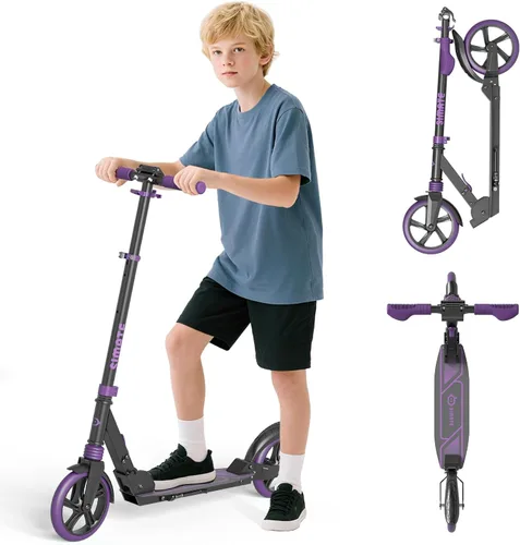 Miniatura 8 de SIMATE Patinete de impulso para niños, adolescentes y adultos, 4 alturas ajustables, ruedas grandes todo terreno de 8 pulgadas, plegable y ligero