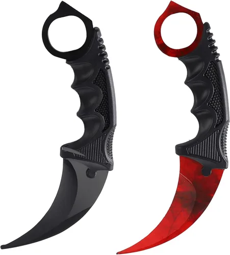 TOPOINT - Paquete de 2 cuchillos Karambit sin filo de corte sin filo con funda para principiantes (negro y rojo)