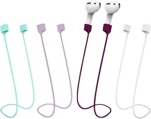 BUISAMG AirPods Magnetic Anti-lost Shoulder Strap, Soft Silicone Sport Lanyard, Neck Cord Cord for Headphones, 4-Pack Rojo vino...