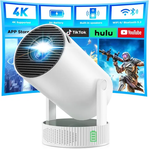 Mini proyector, proyector con Wifi y Bluetooth batería incorporada, proyector portátil 4K para dormitorio al aire libre, proyectores inteligentes