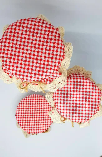 Miniatura 8 de DLK - 10 fundas elásticas para frascos - 100% algodón, patrón elástico de cuadros rojos (cuadros) - Cuenco con tapa de fermentación transpirable