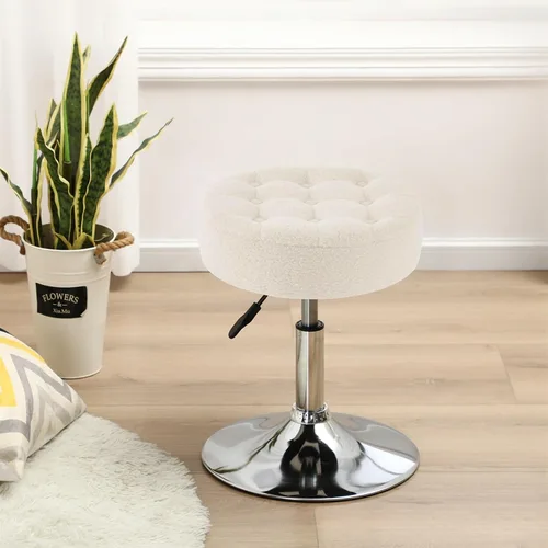 Miniatura 4 de Furnimart Taburete otomano moderno redondo de piel sintética, taburete de maquillaje contemporáneo para dormitorio, sala de estar, entrada