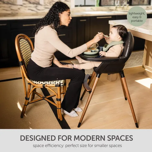 Miniatura 6 de Silla alta convertible para bebés, niños pequeños, niños y niñas - Silla alta de madera con altura ajustable y bandeja apta para lavavajillas - Negro