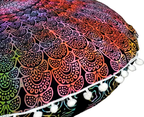 Miniatura 6 de CRAFT KALA Funda de cojín de 22 pulgadas con diseño de mandala para meditación, funda para puf, asiento redondo, diseño de mandala bohemio, de Multi