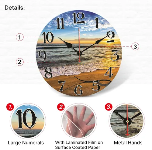 Miniatura 3 de TAHEAT Reloj de pared de mar de playa de 12 pulgadas, decoración náutica moderna de baño, funciona con pilas, relojes de pared silenciosos sin