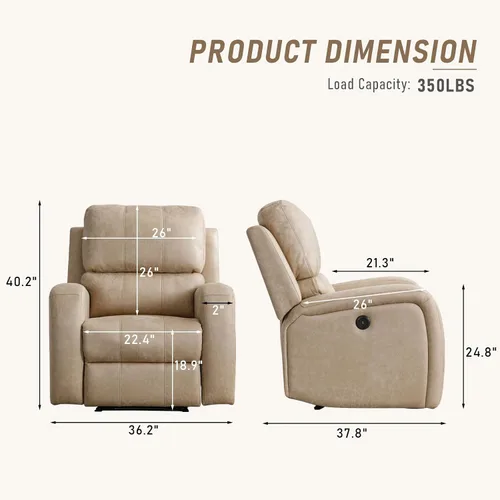 Miniatura 3 de HAOMARKETS Silla reclinable eléctrica, sofás reclinables de piel sintética suave con respaldo acolchado, sofá reclinable individual superrelleno