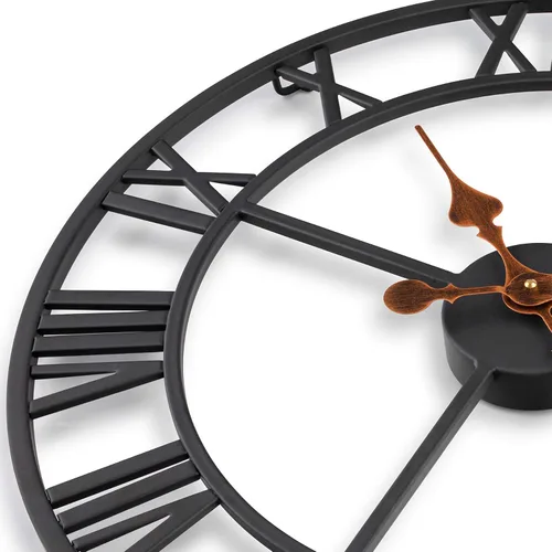 Miniatura 3 de Bernhard Products Reloj de pared extra grande de hierro forjado de metal negro de 20 pulgadas, funciona con pilas, diseño rústico con números