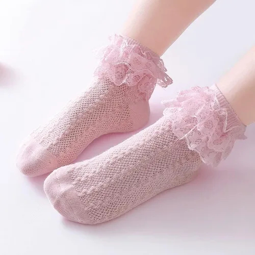Miniatura 3 de DRESHOW BQUBO Baby Girls Socks Eyelet Ruffle Lace Socks Cute Frilly Socks NewbornInfantToddlers Thin Socks Dress Socks