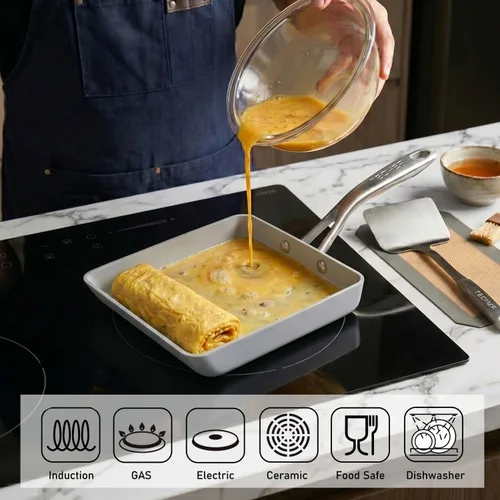 Miniatura 4 de TECHEF - CeraTerra - Sartén de cerámica antiadherente Tamagoyaki para tortilla japonesa, sartén para huevos, sin PTFE, PFAS y PFOA), listo