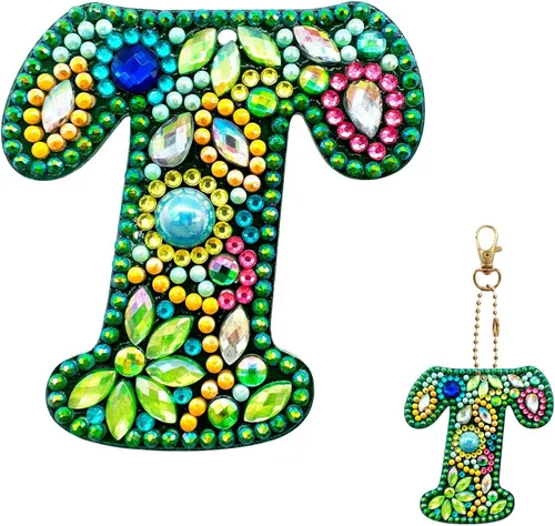 Miniatura 23 de YOYA Llaveros de pintura de diamantes de doble cara letras 5D con pintura de diamantes, kit de llavero de pintura de diamantes de taladro completo