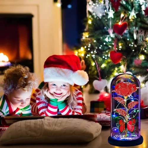Miniatura 5 de Flores para el Día de la Madre, regalos para mamá, esposa, ella, mujer, rosa iluminada en una cúpula de cristal, rosa para el día de la madre, Rojo