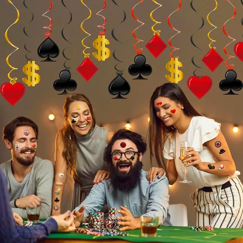 Miniatura 5 de 96 piezas de divertidos tatuajes temporales precortados de casino para niños, decoración de fiesta de cumpleaños, suministros de decoración, lindas