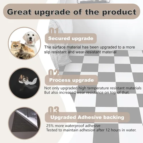 Miniatura 2 de Alow Azulejos autoadhesivos para despegar y pegar, 20 piezas en blanco y negro, suelo de vinilo impermeable, suelo de vinilo fácil de colocar