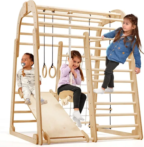 Miniatura 13 de Goodevas Improves 9-in-1 Indoor Climbing Frame for Kids, Montessori Climbing Frame with Slide, Swing, Climbing Wall, Climbing Triangle - Playground