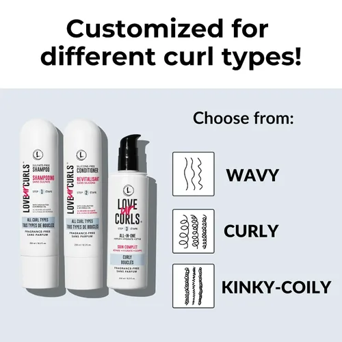 Miniatura 6 de Love Ur Curls Juego de champú y acondicionador sin fragancia con rizador todo en uno para cabello rizado, sistema de 3 pasos para reparar, 6.8 fl oz