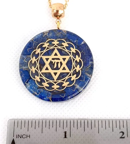 Miniatura 4 de Collar con colgante de energía de orgón con estrella de David Chai de acero dorado y auténticas piedras de lapislázuli. Fabricado en Estados Unidos