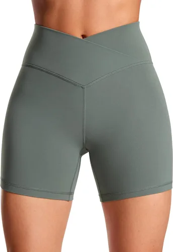 CRZ YOGA Butterluxe - Pantalones cortos cruzados de 5 pulgadas para mujer, cintura alta, para entrenamiento, yoga, suave