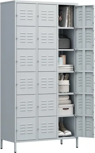Miniatura 15 de Letaya Taquillas de metal para empleados: armario de almacenamiento de 3 puertas con estantes y gabinete de acero con cerradura para la escuela