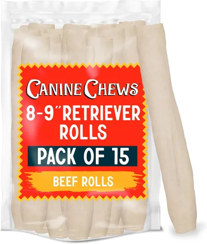 Miniatura 13 de Canine Chews 8-9" Rollos de Cuero Crudo Asados de Ternera, Huesos de Cuero Crudo para Perros Grandes, Huesos para Perros de Razas Grandes