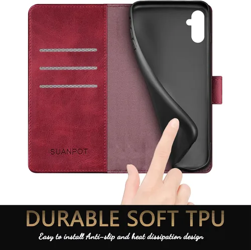 Miniatura 6 de SUANPOT Funda tipo cartera para Samsung Galaxy A13 5G con bloqueo RFID, tarjetero de crédito, funda protectora de piel sintética con tapa para Rojo