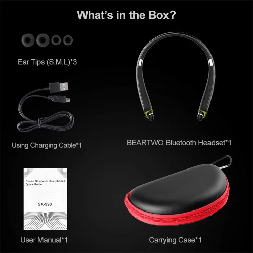 Miniatura 11 de BEARTWO Auriculares Bluetooth, auriculares con banda para el cuello plegables y inalámbricos mejorados con auriculares retráctiles, auriculares
