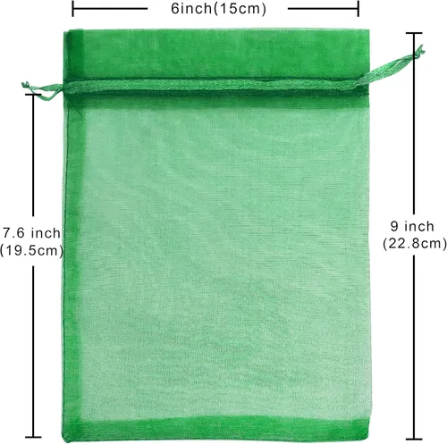 Miniatura 2 de 100 bolsas de regalo verdes de organza de 6 x 9 pulgadas, pequeña bolsa de malla con cordón para joyería, bolsa de regalo para el día de San