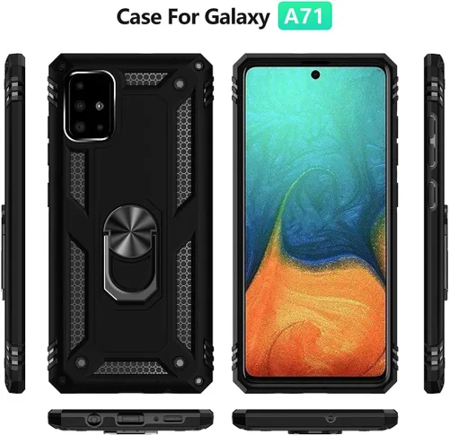 Miniatura 2 de Funda A71 5G para Samsung Galaxy A71 5G, con anillo de soporte, soporte ajustable, grado militar, protección resistente, a prueba de golpes, Negro