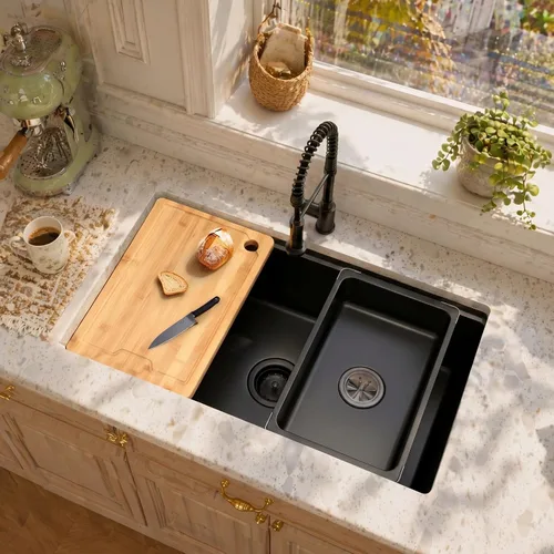 Miniatura 4 de MILOSEN Fregadero de cocina bajo encimera, fregadero de estación de trabajo de acero inoxidable negro metálico de 30×18 pulgadas, fregaderos