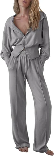 Herseas Conjunto casual de 2 piezas para mujer, sudadera con capucha y pantalón deportivo, para viajes, aeropuerto, ropa de descanso