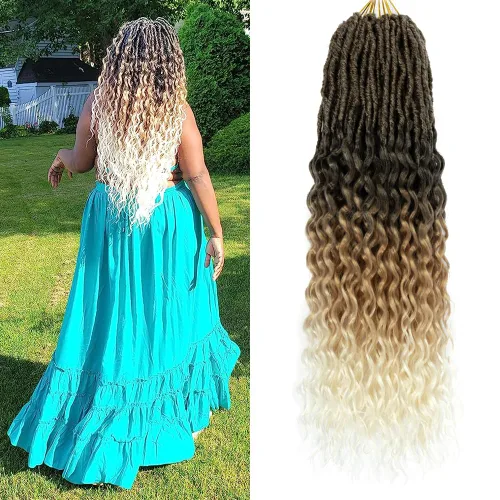 Cabello de Ganchillo Goddess Locs de 18 Pulgadas 8 Paquetes Nuevos Faux Locs Suaves Trenzas de Ganchillo Ondas Profundas Extensiones de Cabello