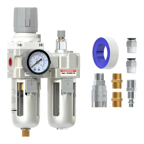 Miniatura 11 de AIRZOE 1" NPT Regulador de Filtro de Aire Comprimido Lubricador Combo, Separador de Agua para Compresor de Aire AC5010-10, Elemento de Latón de 5