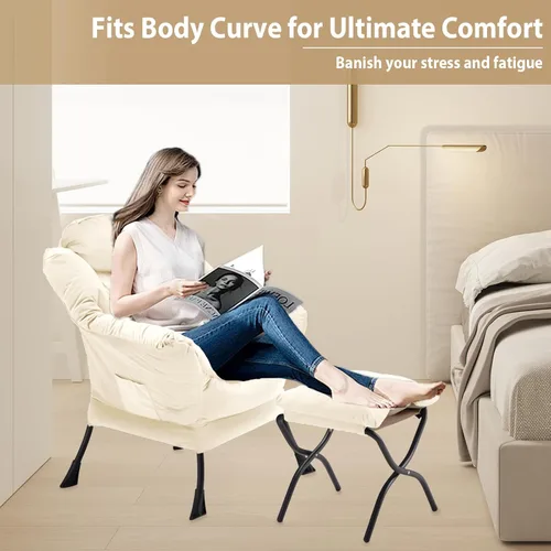 Miniatura 5 de Youtanic Silla Lazy con otomana plegable, silla decorativa de terciopelo tapizada con estructura de metal y almohadillas antideslizantes, sillón