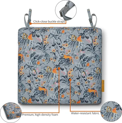 Miniatura 11 de Classic Accessories Vera Bradley - Cojín de asiento de patio resistente al agua, 19 x 19 x 3 pulgadas, color gris y dorado, cojines de asiento