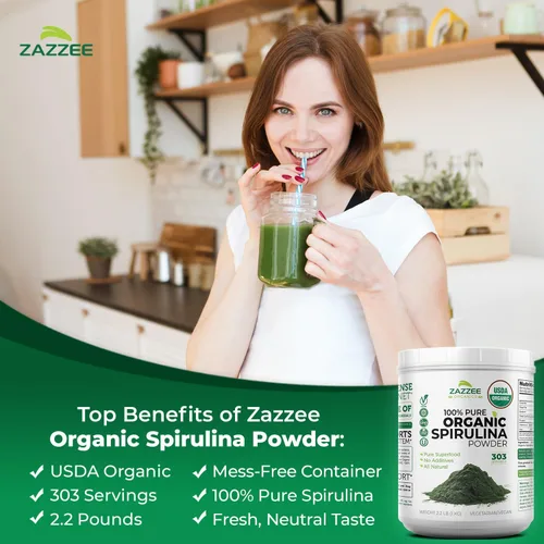 Miniatura 4 de Zazzee USDA - Polvo de espirulina orgánica de 2.2 libras (2.2 lbs), 303 porciones, 100% puro y no irradiado, vegano, totalmente natural y sin OMG