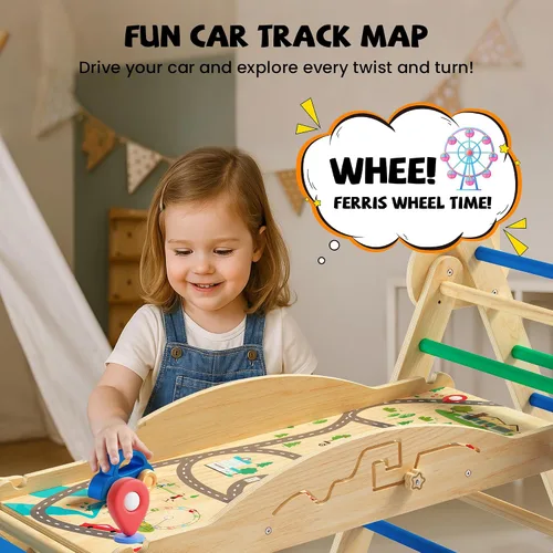 Miniatura 5 de Pikler - Set de Triángulo 10 en 1 Juguetes de Escalada para Niños Pequeños con Cojín – Gimnasio de Escalada Interior Montessori de Madera con Arco