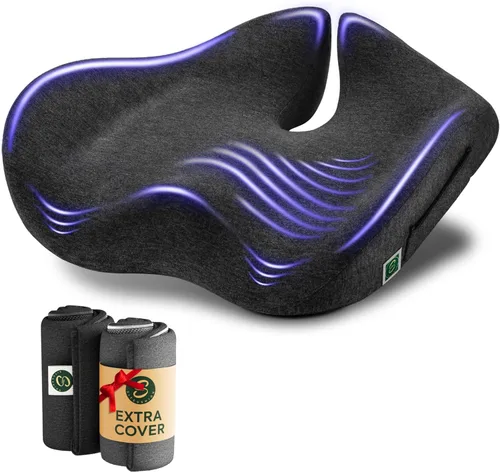 Cojín extra grande para silla de oficina para aliviar el dolor de ciática, cojín de asiento de espuma viscoelástica para asiento de automóvil, Gris