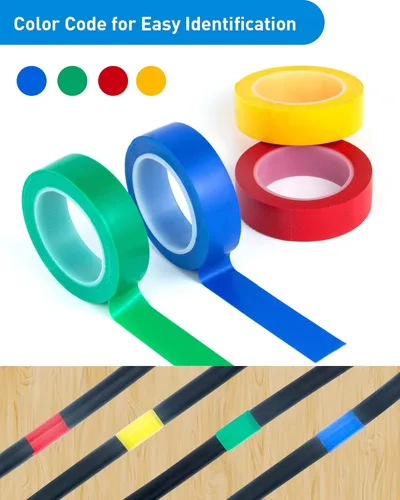 Miniatura 7 de Cinta eléctrica, 8 rollos, 4 colores azul, verde, rojo, amarillo, adecuado para reparación profesional de electricistas, electrodomésticos, equipos