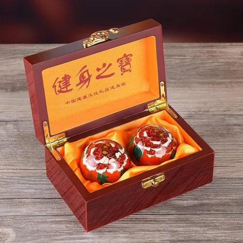 Miniatura 5 de 1.97 '' Bolas de Baoding Chino Ejercicio de la mano Bolas de masaje con caja Rosa roja Patrón Bolas con campanillas Padres Regalo TQZDBS71 Rojo