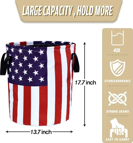 Miniatura 2 de Cesta plegable de tela Oxford con bandera estadounidense, divertida bolsa de lavandería, cesta de almacenamiento de ropa, organizador para baño