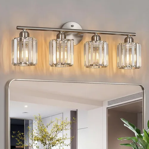 Miniatura 20 de Moderna lámpara de tocador de cristal de 2 luces, lámpara vertical de baño de níquel cepillado sobre espejo para tocador y lavabo, compatible