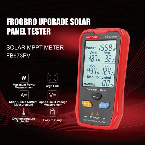 Miniatura 2 de Probador de Panel Solar Mejorado Medidor Multímetro Fotovoltaico 800W, Medidor MPPT Solar con LCD Ultra Claro Grande, Herramienta de Utilidad