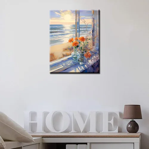 Miniatura 3 de Kit de pintura de flores de paisaje de ventana por números, lienzo de 16 x 20 pulgadas, pintura al óleo para niños, estudiantes, adultos Pbn ventana