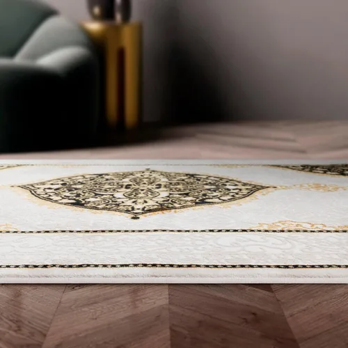Miniatura 7 de Antep Rugs Babil Gold - Alfombra tradicional para interiores, de 8 x 10 pulgadas, con borde oriental con textura alta, baja, beige y negro, 7 pies