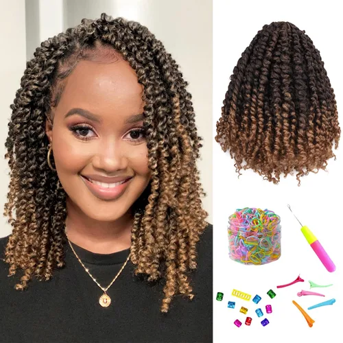 Miniatura 65 de Cabello de Ganchillo Pre-Retorcido Passion Twist para Mujeres Negras y Niños, Cabello Passion Twist Pre-Enrollado Trenzas Bohemias 4 Pulgadas 8