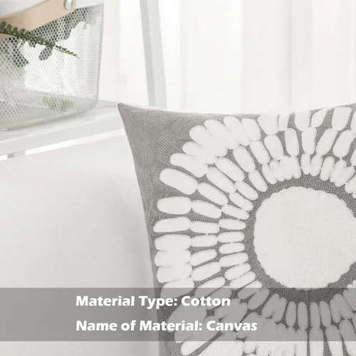 Miniatura 3 de HWY 50 Gris Decorativas Fundas de Almohada de 18x18 Pulgadas (1 Pieza), Moderna Funda de Almohada Bordada de Algodón para Sofá, Sala de Estar, Cama