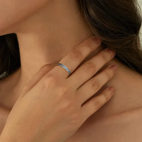 Miniatura 2 de ChicSilver Anillo de plata de ley 925 de 0.079in con diseño retro de mal de ojovid apilable, anillo de boda eternidad para mujer, talla 5-12