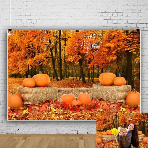 Miniatura 10 de Telón de fondo de paisaje de bosque otoñal para fotografía, paisaje de otoño, hojas de día de Acción de Gracias, calabaza, girasol, fondo