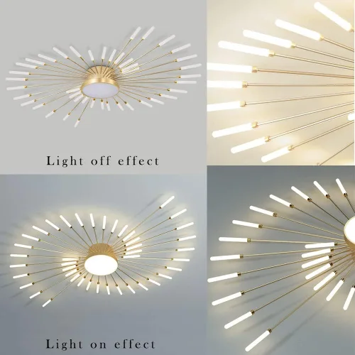 Miniatura 7 de Lámpara de techo LED regulable de 32 pulgadas, 12 luces de techo, lámpara de techo empotrada, iluminación de interior dorada para sala de estar, 12