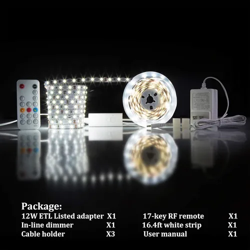 Miniatura 5 de WOBANE - Tira de luces LED blancas, kit de tira de luz LED regulable, 16.4 pies de luces en cinta flexible para dormitorio, cocina, debajo