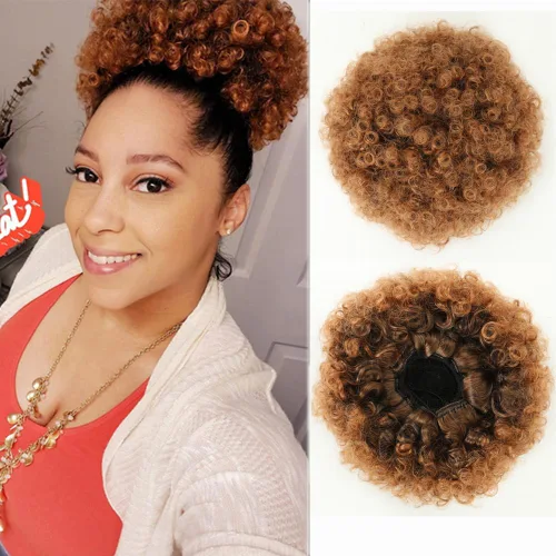 Miniatura 16 de THEMIS HAIR Cola de caballo afro con cordón para mujeres negras, moño corto de cola de caballo con cordón alto para cabello natural corto, 1b